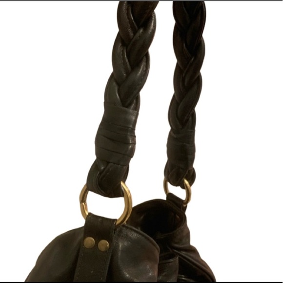 Susan Farber black zipper detail bag -braided leather strap. Never used - Picture 3 of 4